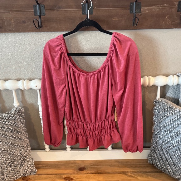 Liberty Love Tops - Liberty Love Rose Pink Gathered-Waist Long Sleeve Top NWT